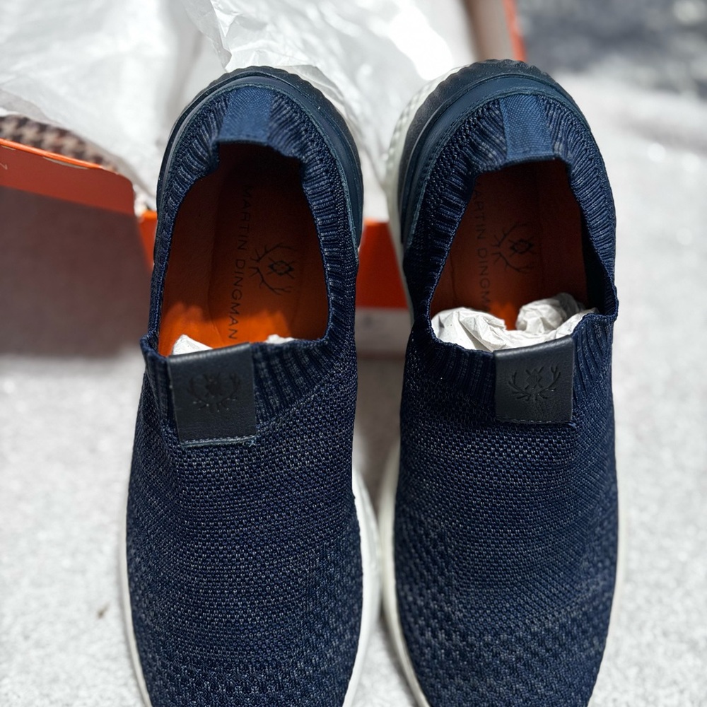 Martin Dingman Dark Blue Knit Slip-Ons